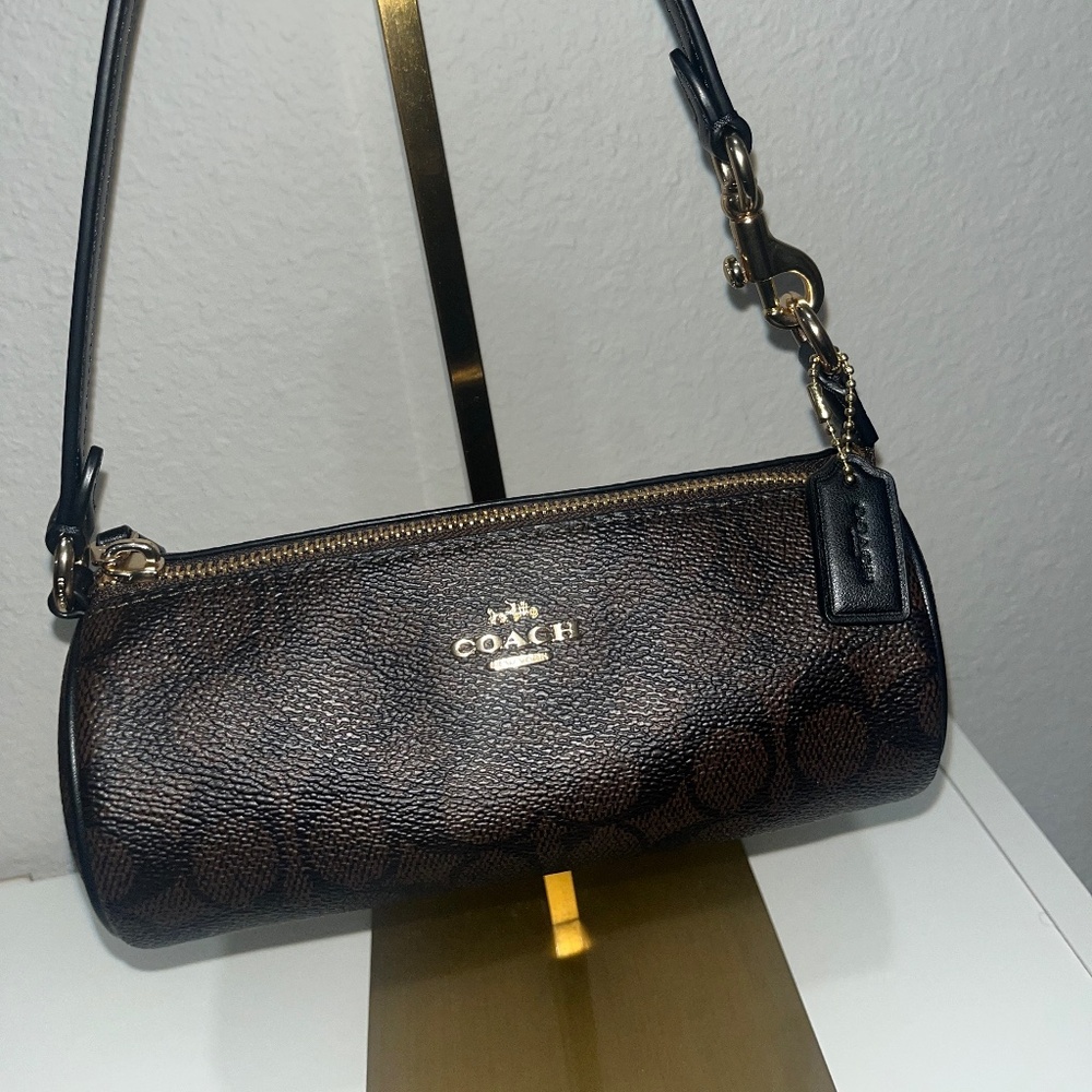 Coach Nolita Barrel Bag + Matching ID Card Case (Walnut Signature Canvas/Black)